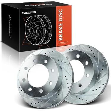 Imagem de A-Premium Rotores de freio a disco dianteiro perfurado e ranhurado de 12,85 polegadas (326,5 mm) compatíveis com modelos selecionados Dodge - Ram 2500/Ram 3500 2000-2002, conjunto de 2 peças