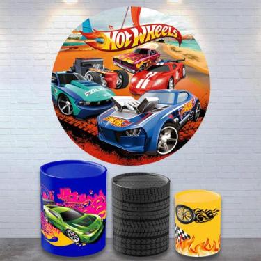 Imagem de Kit Painel de Festa Redondo Trio Cilindro - Hot Wheels - DeCarllos