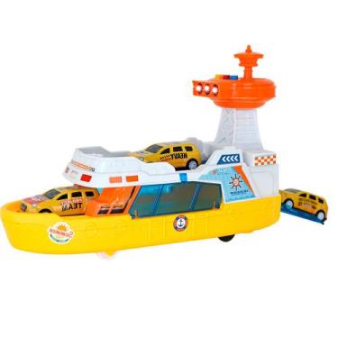 Imagem de Brinquedo Barco Guarda Costeira Police Policia Com Carrinhos Sirene So