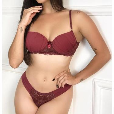 Imagem de Conjunto Lingerie feminino calcinha e sutiã vinho - Ismeria Lingerie ,