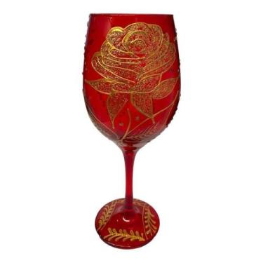 Imagem de Taça Pomba Gira Vermelha E Rosa Dourada Barone Cristal 490Ml - Meta At