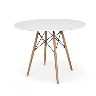 Imagem de Mesa De Jantar Redonda Eames Eiffel Wood 90cm Branca - UNIVERSAL MIX