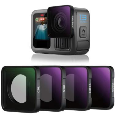 Imagem de LENSKINS Pacote com 4 filtros ND ND8 ND16 ND32 CPL para GoPro Hero 13, Hero12, Hero11, Hero10, Hero 9 Black, densidade neutra de vidro óptico HD e kits de filtro de lente polarizadora circular, filtro