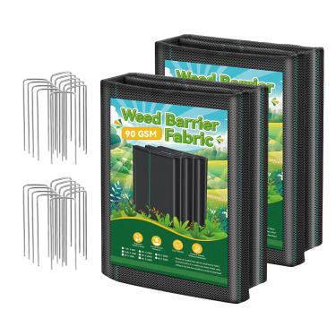 Imagem de Domusensus Tecido paisagístico de 1,2 m x 30,5 m, tecido de barreira de ervas daninhas resistente 90,7 g, tecido geotêxtil bloqueador de ervas daninhas para paisagismo, tapete de controle de ervas