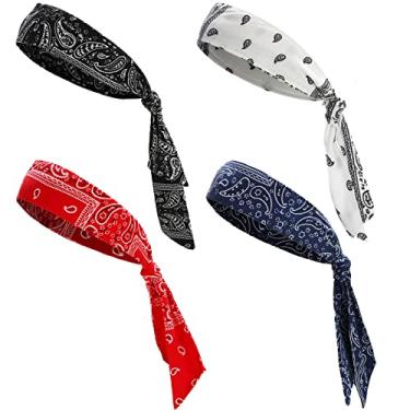 Imagem de Jutom 4 faixas de cabelo para homens e mulheres, faixa de cabelo esportiva, bandana, esportiva, elástica, absorção de suor, faixa de cabelo de karatê, ajustável, antiderrapante, para treino de ioga