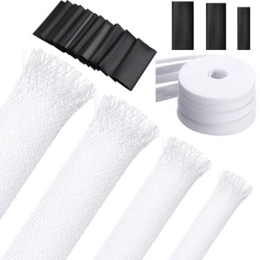 Imagem de Tatuo Manga trançada expansível de 20 metros, manga de arame trançado de vários tamanhos com 120 peças de tubo termorretrátil para televisão, áudio, computador, cabos de vídeo, animais de estimação,