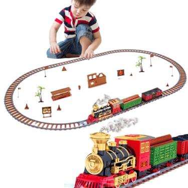 Imagem de Conjunto de trem de Natal, brinquedos de trem de Natal,Kit de brinquedos para trilhos de trem elétrico com luzes - Conjunto de trilhos de trem movidos a bateria, trens modelo infantil para meninos e m
