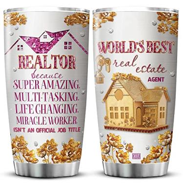 Imagem de KOIXA Copo de café com isolamento térmico de aço inoxidável de 590 ml com tampa de aniversário presentes de agradecimento para corretores de imóveis femininos corretores de imóveis caneca para ela