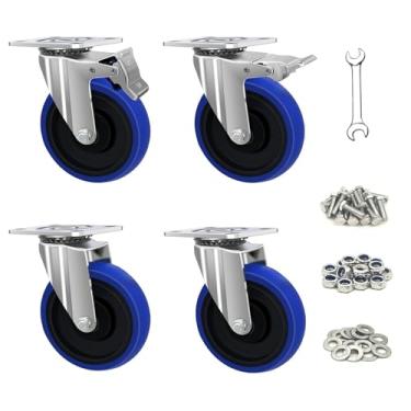 Imagem de Rodas de rodízio de 12 cm, conjunto de 4 rodízios resistentes, mas silenciosos, pacote com 4 rodas industriais com freio, rodas giratórias para móveis, bancada de trabalho e rodas de carrinho (12 cm,