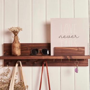 Imagem de Cabideiro Organizador de Entrada com Porta Chaves e Prateleira Imbuia 