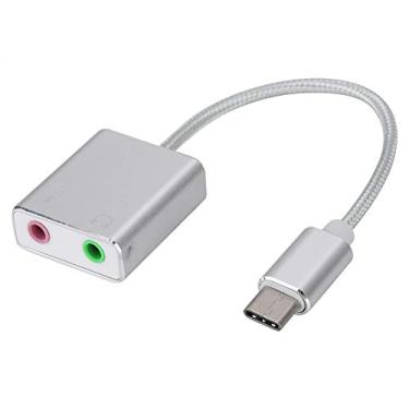 Imagem de Placa de Som Externa de Alumínio Tipo C de 3,5 Mm para Telefones Celulares, Tablets, Notebooks, Entrada de Microfone e Saída de Fone de Ouvido, Plug and Play Com Cancelamento de
