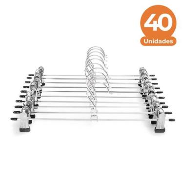 Imagem de Kit 40 Cabides Presilhas Metal Cromado Calças Saia Bermuda Vestido - T