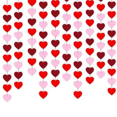 Imagem de Decoração de guirlanda de coração para o dia dos namorados, 10 conjuntos de faixas com corações de feltro vermelho rosa (100)