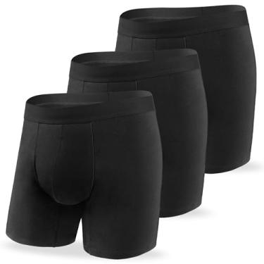 Imagem de REELINDRY Cueca boxer lavável para incontinência masculina, absorvente de 65 g, à prova de vazamento, perna longa, controle da bexiga, pacote com 3 (3 pretas, M)
