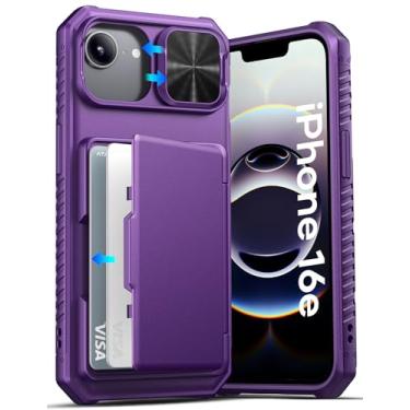 Imagem de ATATOO Capa carteira para iPhone SE, suporte de cartão embutido (loja de 3 a 5 cartões) e capa de lente deslizante, proteção de grau militar, capa protetora de silicone à prova de choque para iPhone