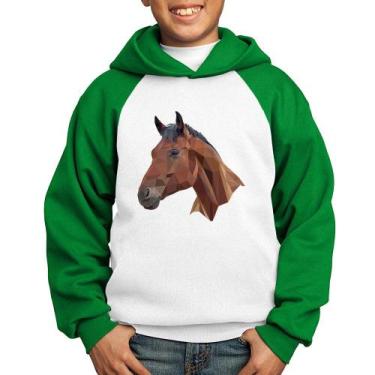 Imagem de Moletom Infantil Cavalo Arte Mosaico - Foca na Moda, Branco, Verde, 14