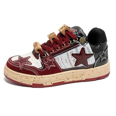 Imagem de ACARITOUCH Tênis feminino grosso com estampa de estrelas, estilo bordô, casual, estético, skate, caminhada, dança, Borgonha/vermelho, 38