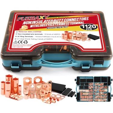 Imagem de Fuzbaxy 1120Pcs Conectores De Topo Não Isolados Bn0.5-Bn60, Conectores De Fio De Emenda De Topo Não Isolados, Terminais De Cabo De Bateria Com Kit De Sortimento De Tubos Termoencolhíveis - Cobre Pur