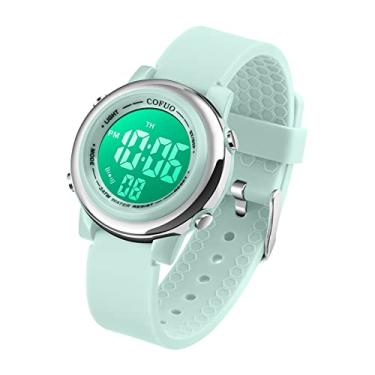 Imagem de cofuo Relógio esportivo digital infantil à prova d'água para meninas e meninos, esportes infantis ao ar livre com LED elétrico com alarme luminoso, cronômetro, relógio de pulso infantil, Azul claro