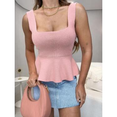 Imagem de Bata Blusa Feminina Babado Regata Batinha Blusinha Cropped Tricot Verã