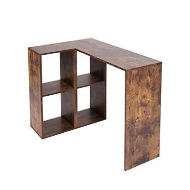 Imagem de Mesa de computador em forma de L reversível para escritório doméstico com prateleira, moderna, laptop, notebook, mesa de jogos, para espaços pequenos (marrom)