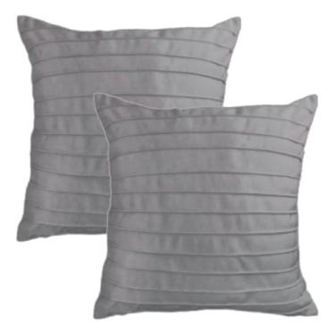 Imagem de Kit 2 Capas de Almofada suede veludo drapeado LINEAR 45x45 cm luxo decoração (CINZA-CHUMBO)