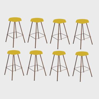 Imagem de Kit 08 Banqueta Alta Lari Eiffel Hexágono Bancada Bar Balcão Bistrô Ferro Bronze Corino Amarelo - Ahz Móveis