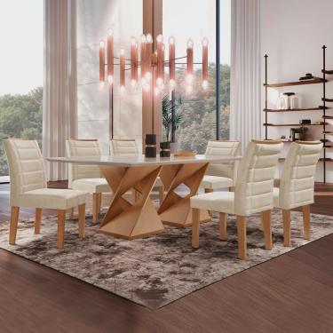 Imagem de Conjunto Sala De Jantar Genova Tampo Vidro/MDF com 6 Cadeiras Genova Smart Plus