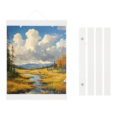 Imagem de PATIKIL 2 conjuntos de molduras magnéticas para pôster, 20 cm, imã de madeira, cabides para fotos, ilustrações, mapas, branco