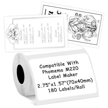 Imagem de Etiquetas térmicas compatíveis com impressora de etiquetas NIIMBOT B3S/K3, compatíveis com impressora de etiquetas Phomemo M221/M220/M120/M200/M250, 70 x 1,57" (70 x 40 mm), 180 etiquetas/rolo 1 rolo