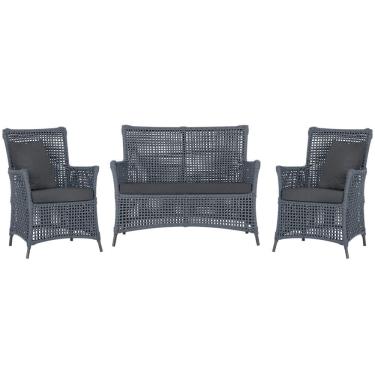 Imagem de Jogo Sofá e 2 Poltronas de Área Igapó Alumínio Pintura Preta Corda Náutica Estofado 11 Trama