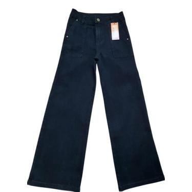 Imagem de Calça Jeans Feminina Preta Pantalona Wide Leg Infantil Juvenil (6295) 