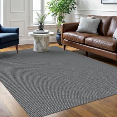 Imagem de Ivissy Tapete trançado 1,5 x 1,8 m, lavável para sala de estar, antiderrapante, para quarto, boho, sala de jantar, tapete de algodão para sala de estar, berçário, sala de jogos, cinza escuro/cinza