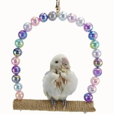 Imagem de Brinquedo giratório de periquito colorido, calopsita, periquito, poleiro de madeira e periquito, balanço de corda de cânhamo, 14 cm C x 14 cm L x 26 cm A, academia de balanço resistente, acessórios