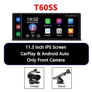 Imagem de 11.3" Car DVR Carplay Android Auto Dashcam 4K 3840 * 2160 Câmera frontal e traseira 1080P Controle de voz BT FM GPS Gravador Lente dupla(T60SS,64GB)