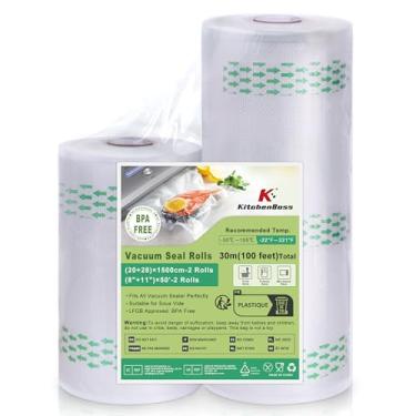 Imagem de KitchenBoss Rolos de sacos de selagem a vácuo: 20 x 12 cm e 2 x 15 m, totalizando 2 rolos de vedação a vácuo para alimentos, rolo de saco Sous Vide para armazenamento de alimentos e preparação de