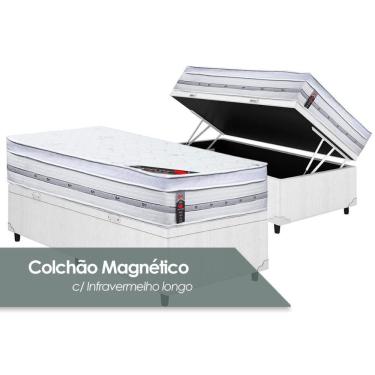 Imagem de Cama Box Baú Solteiro: Colchão Molas Castor Pocket Gold Star Magnético + Base Crc Courano White(88x188)