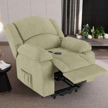 Imagem de Poltrona Do Papai Reclinável Sala De Cinema Barcelona Elevação Lift Elétrico Linho Bege