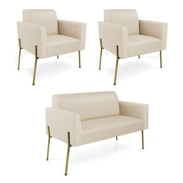 Imagem de Sofá Namoradeira E 2 Poltronas Pé De Ferro Dourado Marisa Corino Bege D03
