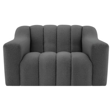 Imagem de Poltrona Decorativa Sala De Estar Recepção Elegance Linho Cor Cinza Escuro