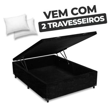 Imagem de Cama Box Baú Casal 138x188x41cm Varias Cores + 2 Travesseiros FL - Colchomax