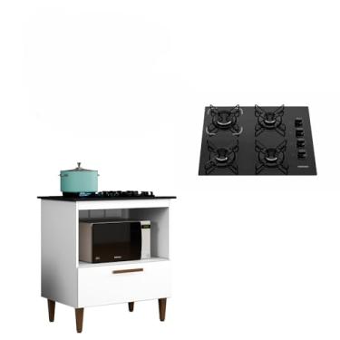 Imagem de Kit Balcão Cooktop 4 Bocas Itatiaia 1 Porta Branco Com Fogão Cooktop Preto