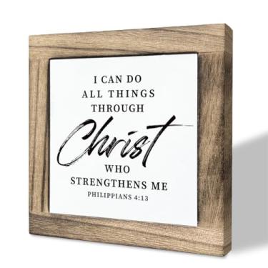 Imagem de Gkwa Versículo Da Bíblia Filipenses 4:13 Placa De Caixa, Posso Fazer Todas As Coisas Em Cristo Que Me Fortalece, Madeira Para Presente Mesa, Decoração Religiosa Cristã Casa E Automotivação