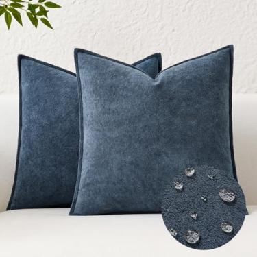 Imagem de Kevin Textile Capas de almofada decorativas à prova d'água azul empoeirado 40,6 x 40,6 cm, pacote com 2 fronhas texturizadas macias com detalhes elegantes para sofá, cadeira, cama, decoração de casa