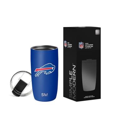Imagem de Simple Modern Copo de café de viagem oficialmente licenciado NFL Buffalo Bills 473 ml com tampa flip | Copo de aço inoxidável | Presentes de futebol para homens, mulheres | Coleção Voyager | Buffalo
