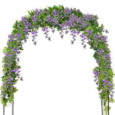 Imagem de Mavee 4 peças de guirlanda de glicínia de seda, videira, flores artificiais, vime pendurado com folha de hera para decoração de casa de casamento (lavanda)