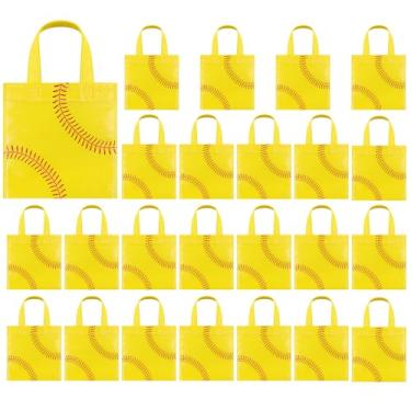 Imagem de Mimind 24 sacos de lembrancinha de festa de softball, não tecidos, com alças – 19 x 19 cm, sacos de doces para festas temáticas esportivas, chá de bebê, aniversário