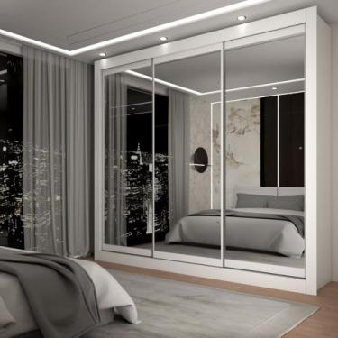 Imagem de Guarda-Roupa Casal Del Plata 3 Portas 4 Gavetas Espelhado Branco - Pan