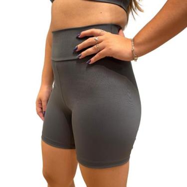 Imagem de Short Basic Feminino Fitness Cós Alto Poliamida Blackout Grafite Zero 