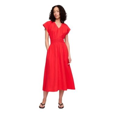 Imagem de GAP Vestido longo feminino com cintura franzida, Vermelho tomate 18-1660tcx, XGG